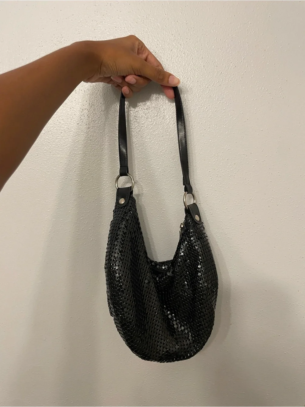Black Metal Beaded Y2K Hobo Purse